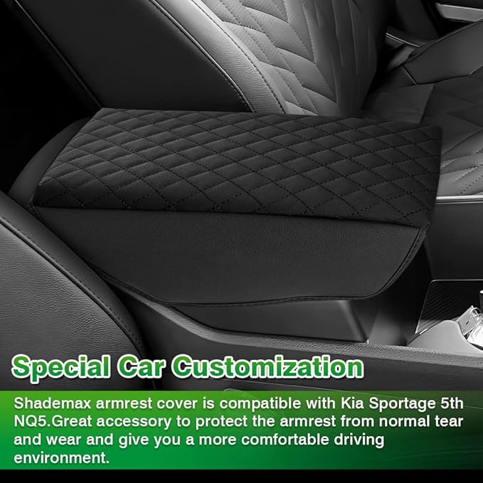 Shademax Custom for Center Console Cover Kia Sportage 2023 2024 2025 2026 Armrest Cover Center Console Cushion Pad PU Leather Armrest Seat Box Cover Protector Sportage Accessories Anti-Scratch Black