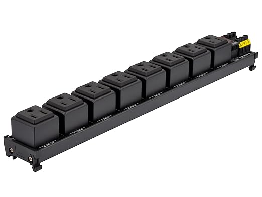 DIN Rail Mount AC 120V NEMA 5-15R 8 Receptacles Outlet Power Strip Module, with Rocker Switch Thermal Circuit Breaker Overload Protector