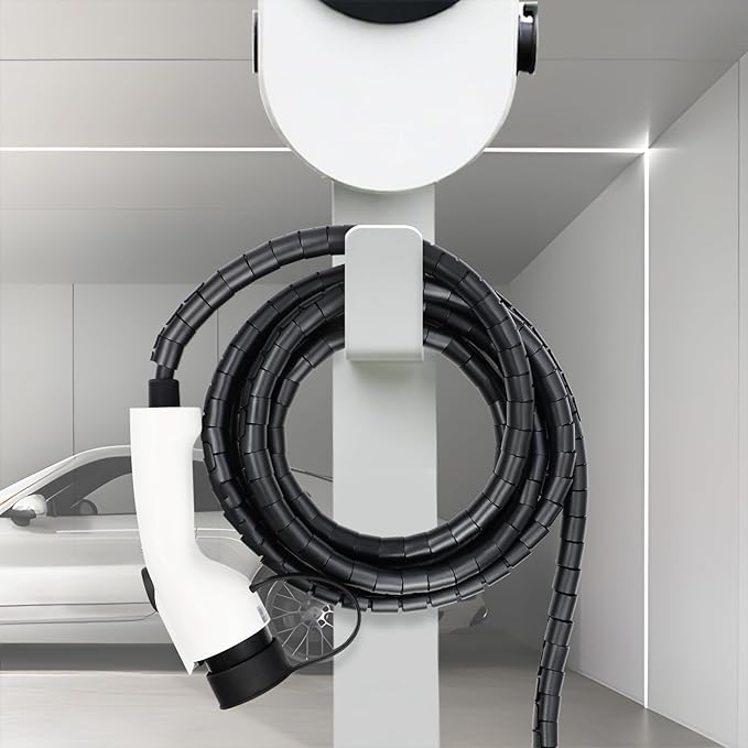 Spiral Cable Wrap, 26FT EV Charger Cord Protector Sleeve - Flexible Wire Loom Cover for Electric Vehicle Charging Cable, Prevents Door Squash, Pet Chew, Tripping & Tangles, Garage Outdoor Use