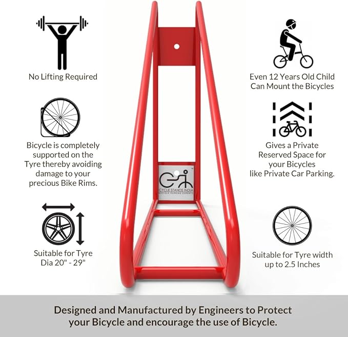 Bike Wall Mount Vertical Bike Hanger for Home Space Saving Rack Storage Mount for Garage or Home Bicycle Holder for Mountain Bikes Road Bikes Holds up to 77lbs Red,Pack of 2