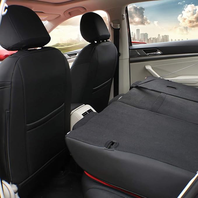 EKR Sportage Seat Covers Custom Fit for KIA Sportage S,EX,LX,SX,SX Turbo 2017 2018 2019 2020 2021 2022 Leather Car Seat Cover Full Set - Faux Leather (Black with Red Piping)