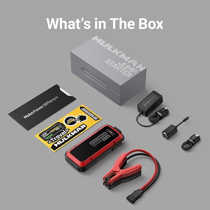 Hulkman Alpha85,Carmine Red, 2000A 74Wh Smart Jump Starter, 12V Portable Car Battery Booster with 3.3" Display, USB-C Power Pack,Includes 65W Wall Charger, Jumper Cables for up to 8.5L Gas/6.0L Diesel