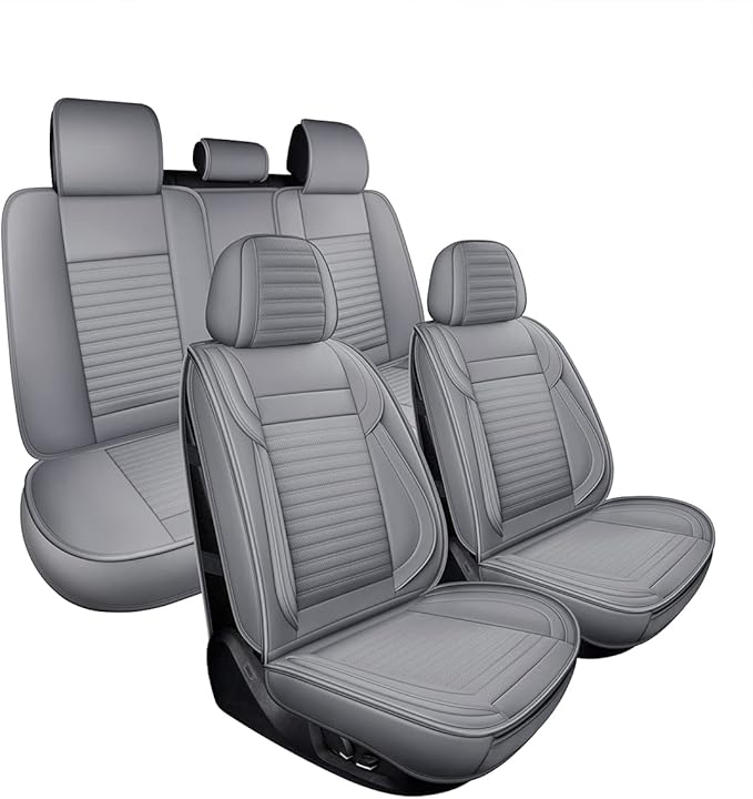 LINGVIDO Car Seat Covers, Breathable and Waterproof Faux Leather Automotive Seat Covers for Cars SUV Pick-up Truck Sedan,Universal Anti-Slip Driver Seat Cover with Backrest (Full Seat, Gray)