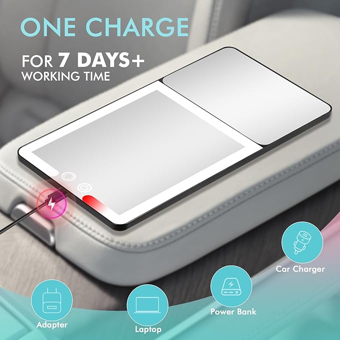 Car Sun Visor Vanity Mirror with Lights & 20X Magnification, Led Light up Makeup Mirror for Sun Visor, Rechargeable 3 Colors Dimming Light, Universal Accessories for Car SUV Truck