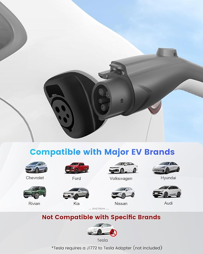 Level 2 EV Charger 24Amp 240V - NEMA 14-30P Charging Station, 25FT Cable for Home/Garage, J1772 Electric Vehicles & Adjustable Current (10-24A) (for J1772(Non-Tesla Evs), NEMA 10-30 Plug)