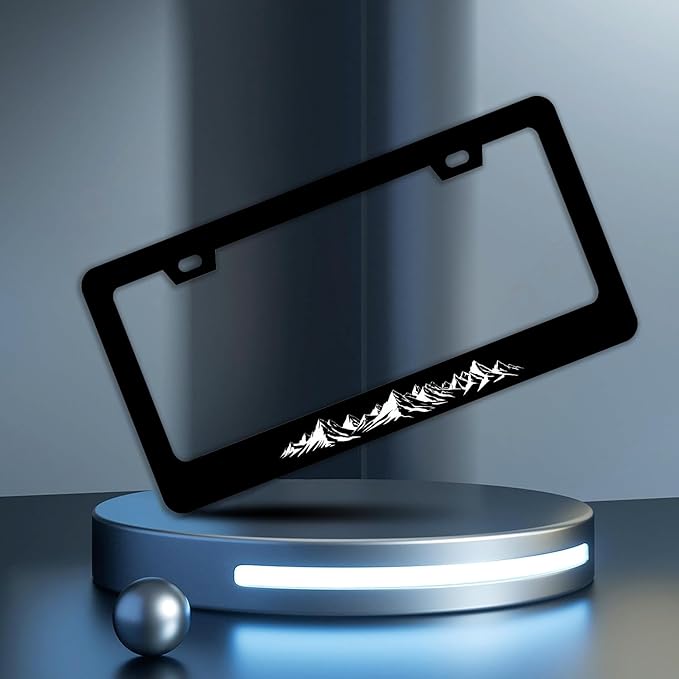 Mountains License Plate Frames - 2 Pcs Set 2 Holes Stainless Steel Metal Novelty Auto Car Accessories Decoration License Plate Frame Cover Size 6.3" x 12.2" Fit US Vehicles for Women Men Gift