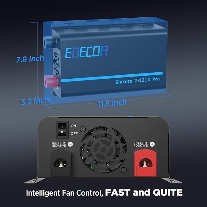 EDECOA Pure Sine Wave Inverter 1200W 12V DC to 110V AC Power Inverter with USB Port and Type-C Port 2 AC Outlets Remote Control LED Display for RV Car Boat Household