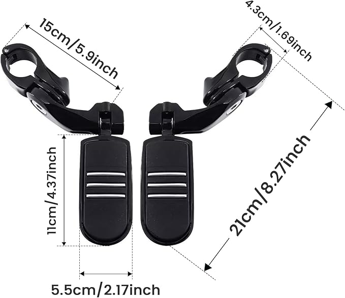 1.25" 32MM Motorcycle Adjustable Highway Pegs for Harley Davidson Touring Road King Road Glide Street Glide Electra Glide Dyna Sportster Softail 1 1/4" Crash Bar Highway Foot Pegs, Black