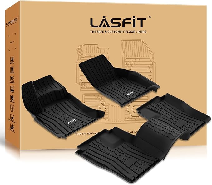 LASFIT Floor Mats Fit for Lincoln Continental 2020 2019 2018 2017, All Weather Floor Liner TPE Custom Fit Car Mats for Lincoln Continental 1st & 2nd Row Rubber Mats, Black,Tasteless