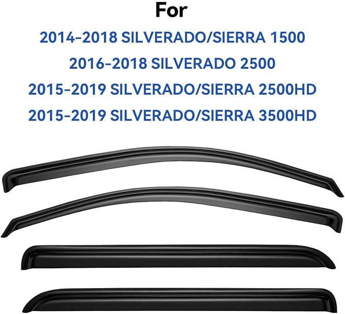 Window Visors Rain Guards for 2014-2018 Chevy Silverado/GMC Sierra 1500 Full-Size Cab, Out-Channel Window Vent Wind Deflectors Visors Shades for 2015-2019 Silverado/Sierra 2500HD 3500HD Crew Cab