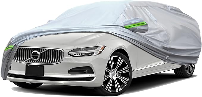 TUCAREST 6-Layers Full Car Cover Universal Premium Shell Zipper Design Waterproof All Weather Weatherproof UV Sun Protection Snow Dust Storm Resistant Outdoor with Straps (Fit for Sedan 197"- 208")