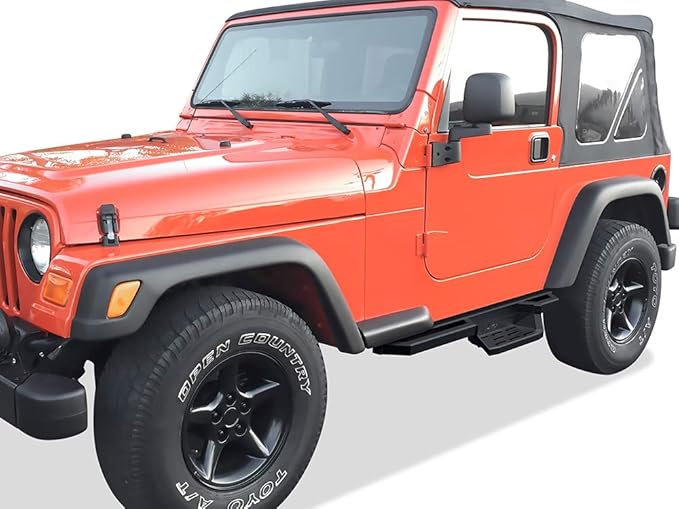 APS 304 Stainless Steel 6.5in Side Bars Pocket Steps Square Tube Rocker Guards Compatible with Jeep Wrangler TJ YJ 2Dr 87-06
