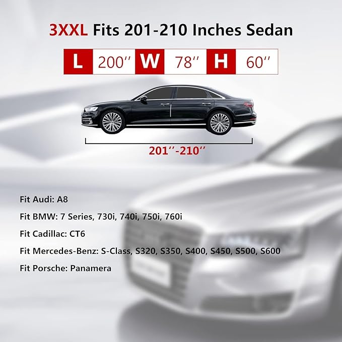 Tecoom Car Cover Waterproof All Weather, Outdoor Indoor Car Covers with Zipper Door, Cotton Backing Full Exterior Covers, Snowproof UV Protection Windproof, Universal Fit for Sedan (191"-200")