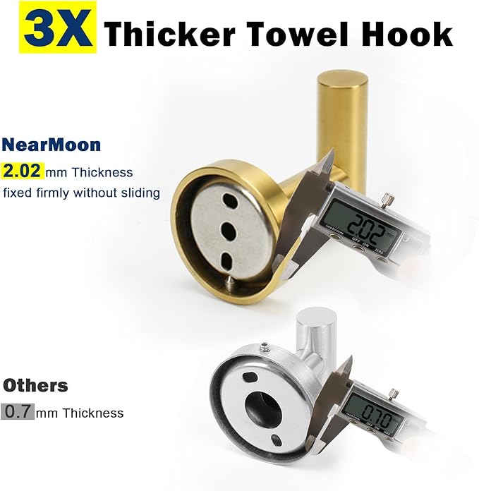 NearMoon Bath Towel Hooks- SUS 304 Stainless Steel Robe Hook Holder, Heavy Duty Coat Hook for Bathroom Livingroom Hotel Kitchen Garage, Wall Mounted (Brushed Gold, 3 Pack)