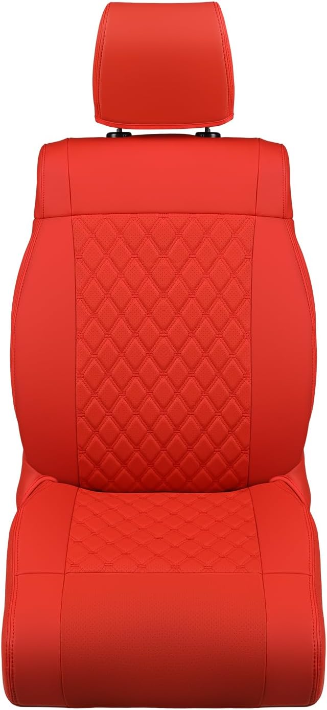 GIANT PANDA Customized Full Set Car Seat Covers for Jeep Wrangler 4 Door JK Unlimited Sahara Sport Rubicon X 2008 2009 2010, Faux Leather - (Red)