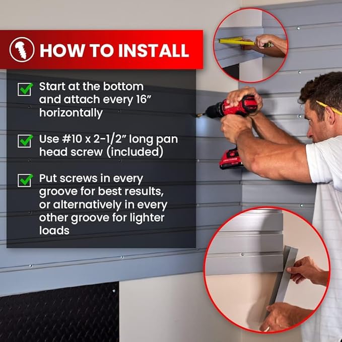 DLDIRECT Slatwall Panel Garage Wall Organizer: Heavy Duty Mounted PVC Rack, Interlocking Slat Paneling for Garage Storage, Slat Wall Board, Shelves System - 3 Color Samples