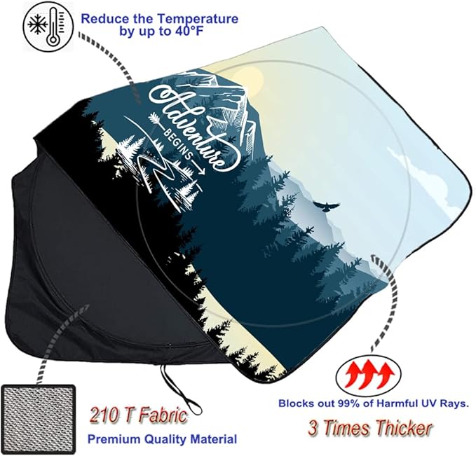 Gven Windshield Shade, Car Sun Shade for Front Windshield Sun Visor Protector Blocks UV Rays Foldable 210T Keep Your Vehicle Cool