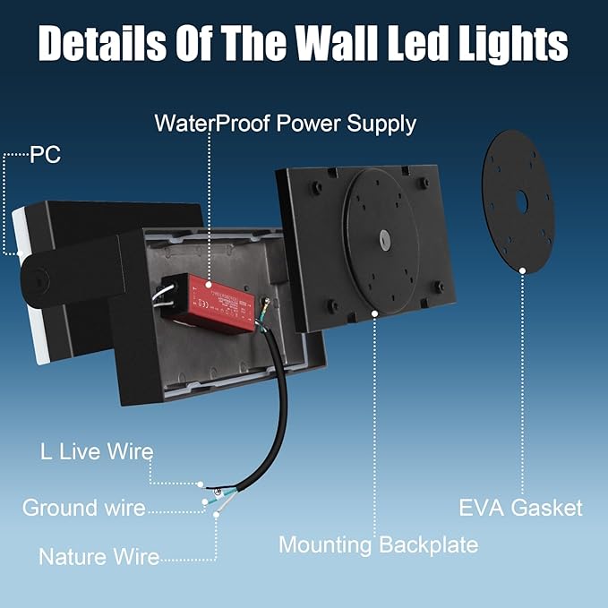 40W Outdoor Wall Light 360 °Rotatable Led Wall Pack Light, 5000K 4000LM Super Bright Wall Mount Lights, Waterproof Self-Developed Security Exterior Flood Lighting for Yard House 2Pack ﻿