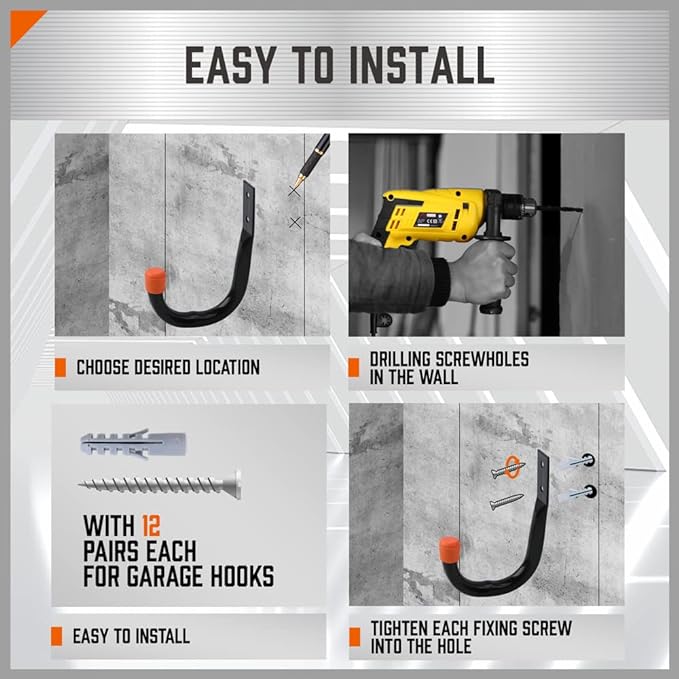 HORUSDY 6 Pack Garage Hooks, Utility Hooks, Garage Hook Heavy Duty Wall Hook (Black)