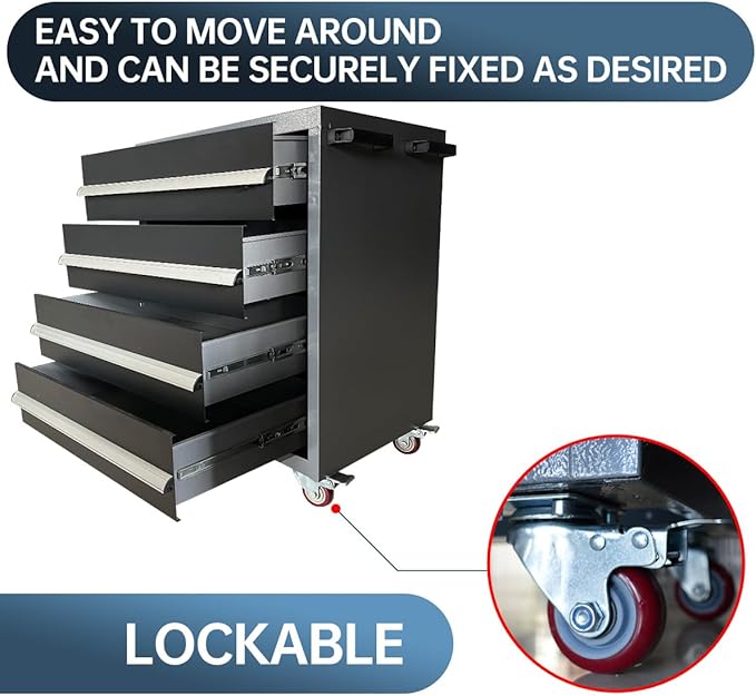JZD Heavy Duty Metal Garage Shop Tool Storage Cabinet Set System with Wood Tabletop, for Basement Automotive Repair Shop