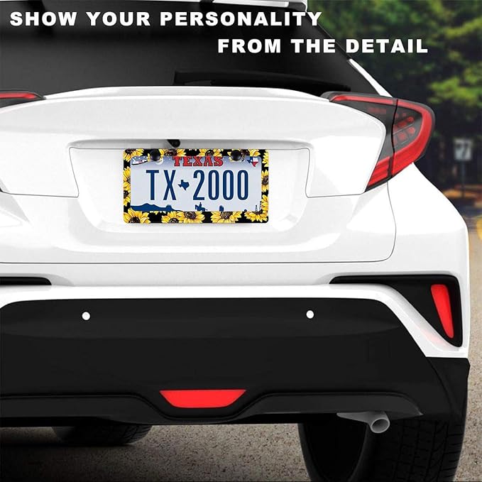 Sunflower License Plate Frame Nature Theme Sunflower License Plate Holder Auto Accessory Bracket Aluminum Floral License Tag Plate with Screws 6x12 Inch-1Pcs