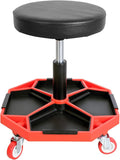 Torin ATRXF8308B Pneumatic Mechanic Stool/Rolling Shop Creeper Seat with Adjustable Height and 4 Removable Tool Trays, 300 lb Capacity, Black/Red