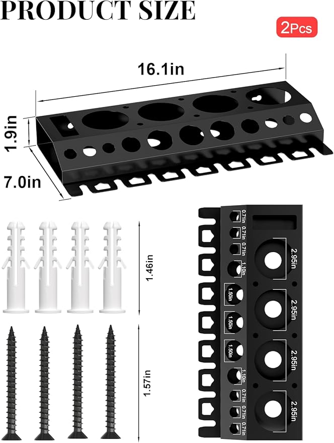 Spray Bottle Storage Rack, Wall Mount Bottle Organizer Car Detailing, Detailing Brush Organizer, Car Beauty Shop Accessory Display, 3/8" Air Tool Holder for Garage and Workspace, 2Pcs, Black