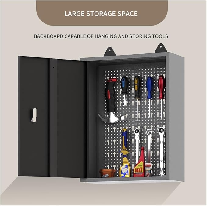 JZD Steel Wall Mount Storage Garage Cabinet, Metal Hanging Tool Cabinets, Black & Grey