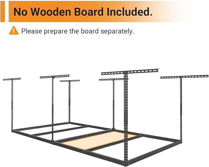 4x8ft Overhead Garage Storage Rack Wooden Decking Not Included, Heavy Duty Metal Rack, Adjustable Ceiling Dropdown, 600lbs Weight Capacity (Black)