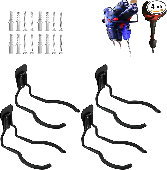 Power Tool Hanger, Garage Wall Hooks, Utility Hooks for Garage Tool Organizers and Storage (4 Pack), WEH01