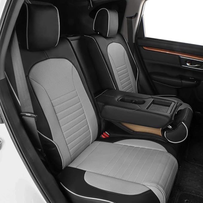 EKR Accord Seat Covers for Cars Honda Accord LX 2018 2019 2020 2021 2022(Rear Row W/Solid Backrest),Leather Seat Covers,Automotive Seat Covers,Car Seat Protector,Leather(Black/Gray)