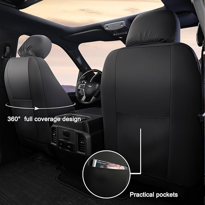 GIANT PANDA 2 Pcs Front 3D Air Mesh Car Seat Cover Custom Fit Ford F150 F250 F350 F450 SuperCrew/Crew Cab Pickup Trucks, Breathable Cooling Seat Protector with Composite Sponge Inside (Black)