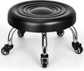 Low Rolling Stool, Low Stool with Wheels, PU Leather Low Roller Seat Stool Chair, Rolling Seat Stool for Home Office Garage Shop (Style 2)