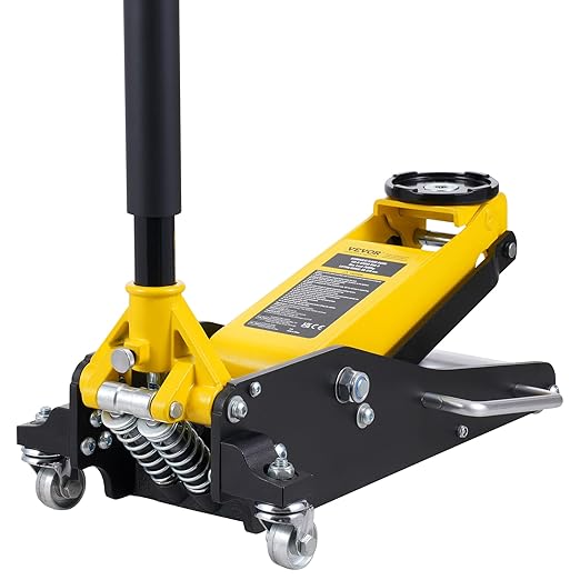 VEVOR Low Profile Floor Jack 2 Ton (4400 lbs), Heavy Duty Aluminum Hydraulic Racing Floor Jack, Hydraulic Car Jack, Dual Piston Quick Lift Pump, 3.2"-14.6" Height Lifting Range (Yellow)
