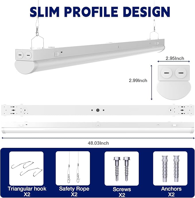 4FT LED Linear Strip Light, LED Shop Lights 40W/35W/30W Selectable,4 Color Selectable 3500K-6500K Adjustable,0-10V Dimmable Commercial Garage Office Ceiling Light Fixture, ETL DLC Listed (9 Pack)