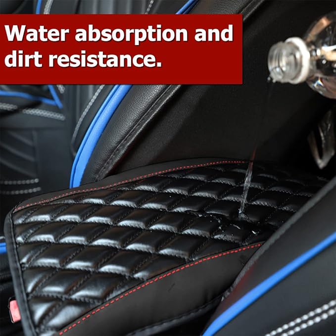Car Center Console Cushion Pad, Universal Leather Waterproof Armrest Seat Box Cover Protector,Comfortable Car Decor Accessories Fit for Most Cars, Vehicles, SUVs (Black)