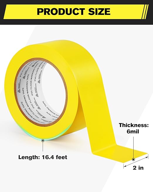Floor Marking Tape,2 in x 108 FT Strong Adhesive Caution Tape,High Durability Warning Safety Tape for Indoor/Outdoor - Warehouses,Factories,Parking Lots,Retail Locations,Yellow,1 Roll
