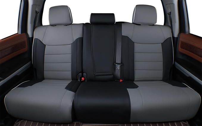 EKR Custom Fit Tacoma Leather Car Seat Covers for Select Toyota Tacoma 2012 2013 2014 2015 (Regular Seats)- Full Set, Leathere (Black/Gray)