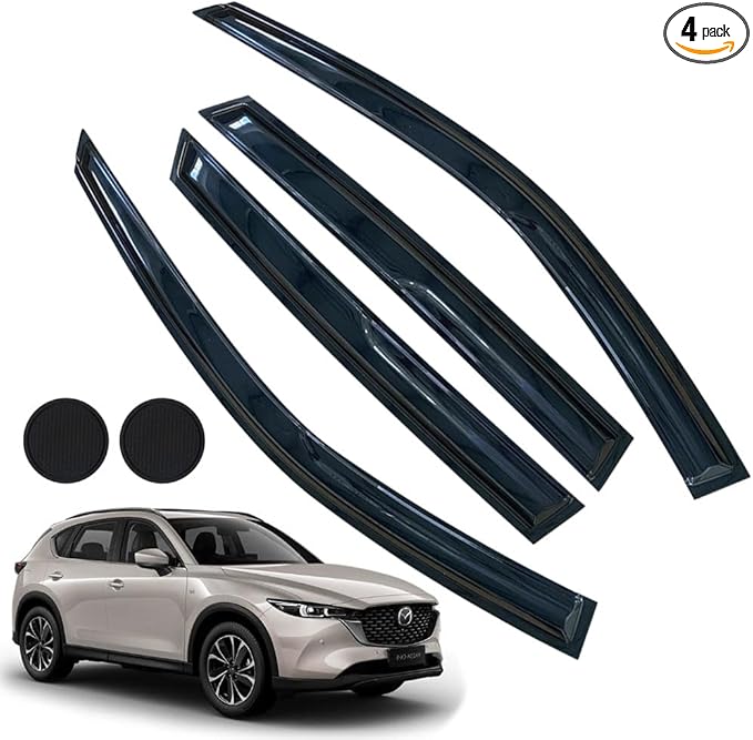 Rain Guards for Mazda CX-5 2017-2023, Tape-on Side Window Deflectors for Mazda CX-5, Window Visors for Mazda Cars, for Mazda Car Accessories 4 Rain Guards ＆ 2 Car Coasters