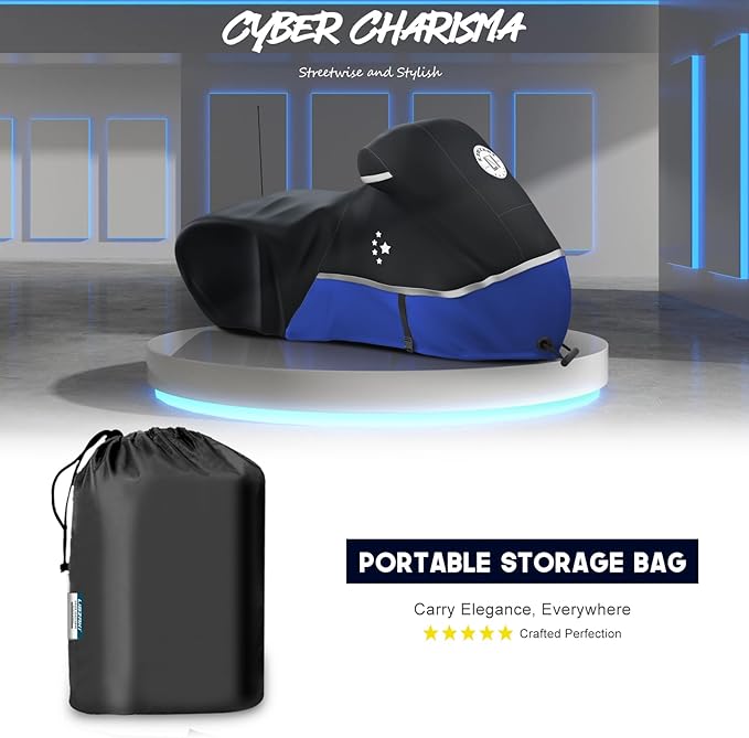 Motorcycle Cover Storage for Touring Models Harley Davidson Road King,Road Glide,Street Glide, Electra Glide,Heritage Classic,Low Rider-ST,and Most Motorcycles Blue