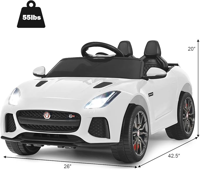 Costzon Ride on Car, 12V Licensed Jaguar F-Type SVR Battery Powered Kids' Electric Vehicles w/Remote Control, Front/Rear Lights, MP3/Music/3 Speeds/Spring Suspension, Kids Car Toy for Toddler(White)