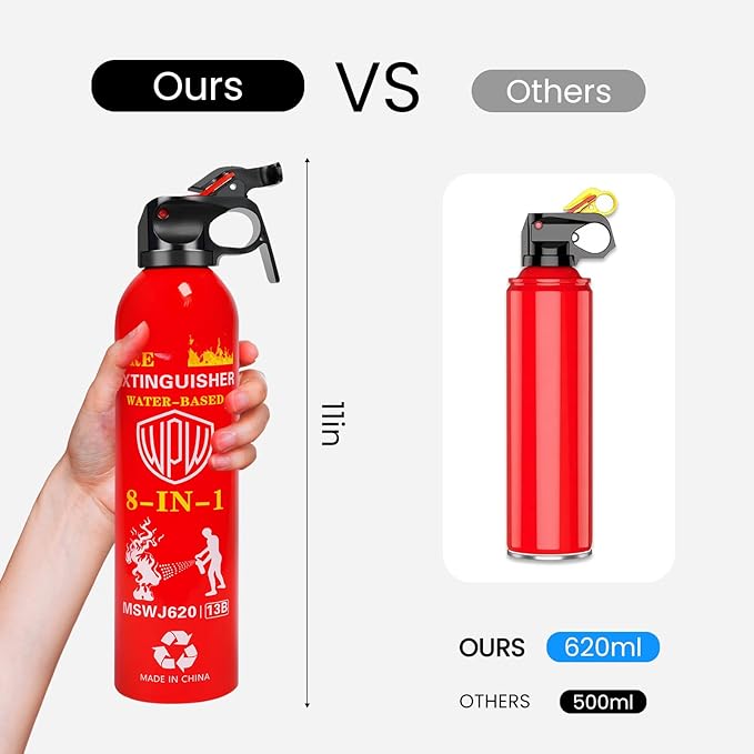 WPW 620ml Large Upgraded 8-in-1 Fire Extinguisher for Home with Wall Mount Portable Fire Extinguisher For Vehicle Car Boat Kitchen Emergency Supplies, Water-Based Solution For A, B, C, K Fire (2 Pack)