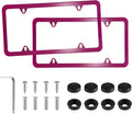 LivTee 4 Holes Stainless Steel License Plate Frames, 2 PCS Car Licence Plate Covers, Automotive Exterior Accessories Slim Design with Bolts Washer Caps for US Vehicles, Hot Pink