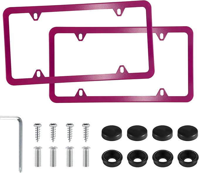 LivTee 4 Holes Stainless Steel License Plate Frames, 2 PCS Car Licence Plate Covers, Automotive Exterior Accessories Slim Design with Bolts Washer Caps for US Vehicles, Hot Pink