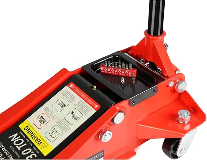 3 Ton Low Profile Floor Jack, Heavy Duty Floor Jack with Dual Pistons Quick Lift Pump, Steel Car Jack Adjustable Height 3.3"-18.5", Hydraulic Trolley Floor Jacks 3 Ton/6600 LB Capacity, Red