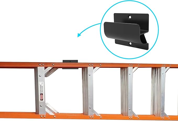 Ladder Hooks for Garage Organization, Wall Mount Storage Rack, Heavy Duty Hangers for Wheelbarrow, Black with Screws