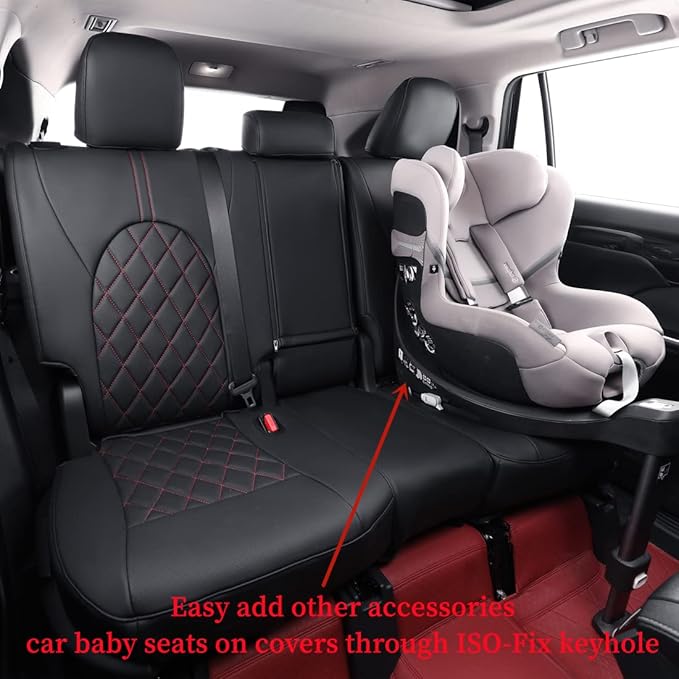 coverdream Camry Seat Covers Custom Fit for 2012-2017 Toyota Camry L, LE,XLE,Full Coverage Waterproof Leatherette Car Seat Protector (Full Set,Black/Red)
