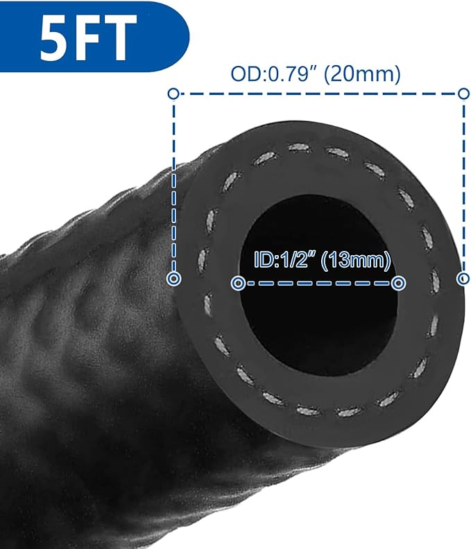LokoCar Rubber Fuel Hose Line Push Lock 1/2" ID SAE 30R7 NBR 5ft 300PSI Black