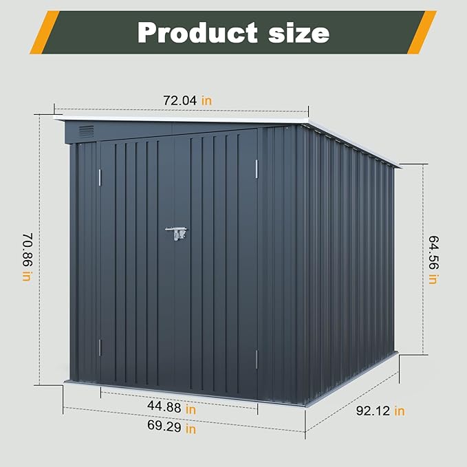 6x8FT Outdoor Storage Shed with Lockable Double Doors, Metal Lean to Garden Shed with Free PC Light Board for Tools, Small Outside Storage Shed Waterproof for Backyard, Garden, Patio