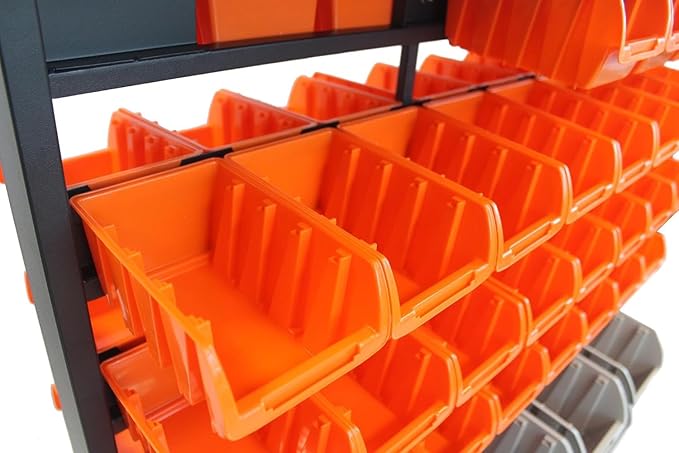 TRINITY EcoStorage 6-Tier Dual-Sided Rolling Bin Rack, 330 Pound Capacity, Includes 94 Organizer Bins, 19.75" x 35.5" x 48.5", Black